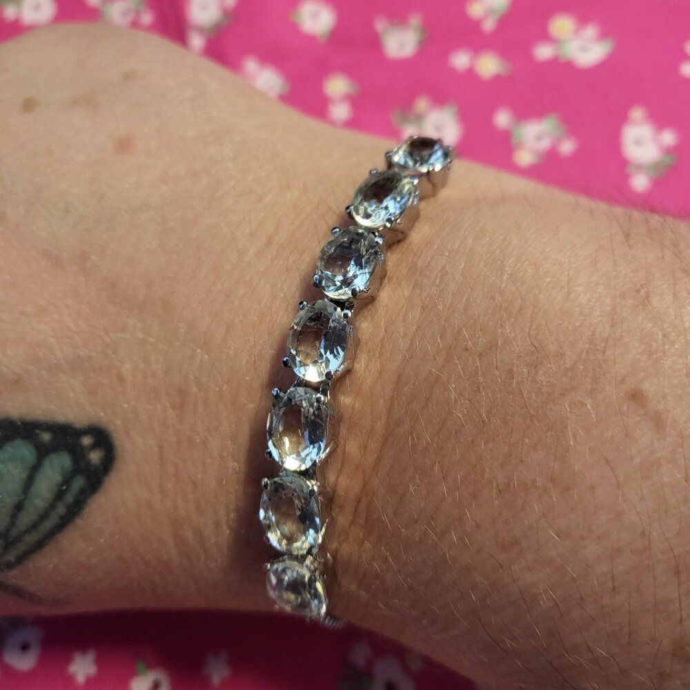 Sky Blue Topaz Stainless Steel Bolo Bracelet